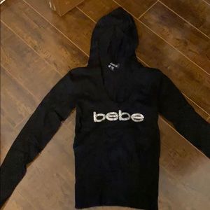 Bebe Rhinestone Logo Knit Hoodie Small
